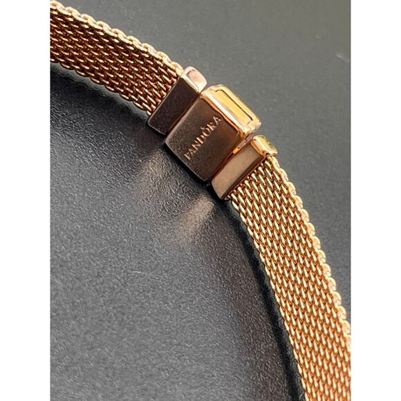 Pandora Reflexions Rose Gold Mesh 
Bracelet One Bling Charm 2 Pave Clip Charms - Picture 8 of 11